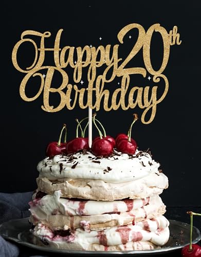 Kuchendekoration zum 20. Geburtstag, goldener Glitzer, Dekoration zum 20. Geburtstag, 20. Kuchenaufsatz für Frauen, 20 Kuchendekorationen für Frauen Kuchendekoration zum 20. Geburtstag, goldener Glitzer, Dekoration zum 20. Geburtstag, 20. Kuchenaufsatz für Frauen, 20 Kuchendekorationen für Frauen von veegood