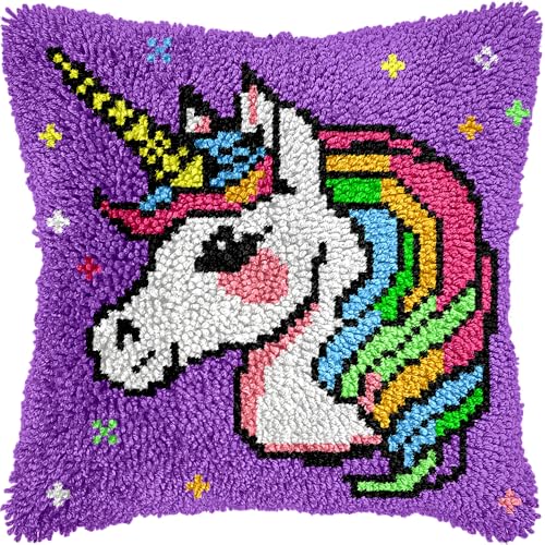 Einhorn-Prinzessinnen-Knüpfhaken-Set für Erwachsene und Kinder, Anfänger, DIY-Kissen-Set, vorgedruckter Kissenbezug, Haken- und Riegelteppich, Kreuzstich, Kissenbezug für Zuhause, Sofa, Dekoration, Einhorn-Prinzessinnen-Knüpfhaken-Set für Erwachsene und Kinder, Anfänger, DIY-Kissen-Set, vorgedruckter Kissenbezug, Haken- und Riegelteppich, Kreuzstich, Kissenbezug für Zuhause, Sofa, Dekoration, von veirousa