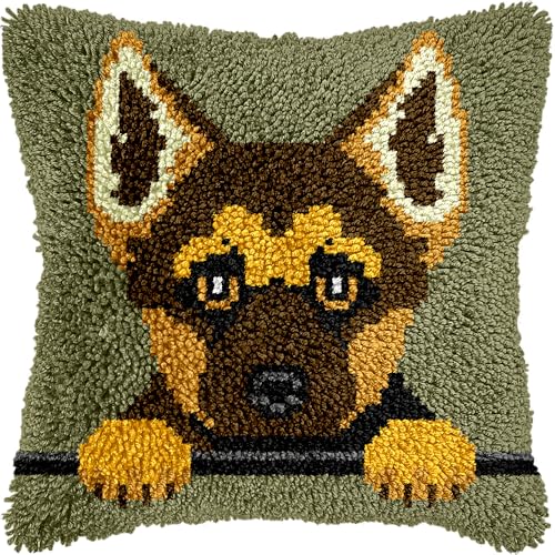 Knüpfhaken-Set für Erwachsene und Kinder, Motiv: Deutscher Schäferhund, für Anfänger und Anfänger, vorgedruckter Kissenbezug, Haken- und Riegelteppich-Set, Kreuzstich-Kissenbezug für Zuhause, Sofa, Knüpfhaken-Set für Erwachsene und Kinder, Motiv: Deutscher Schäferhund, für Anfänger und Anfänger, vorgedruckter Kissenbezug, Haken- und Riegelteppich-Set, Kreuzstich-Kissenbezug für Zuhause, Sofa, von veirousa