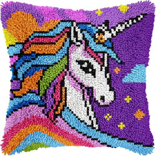 Knüpfhaken-Set mit Einhorn-Prinz für Erwachsene und Kinder, Anfänger, DIY-Kissen-Set, vorgedruckter Kissenbezug, Haken- und Riegelteppich, Kreuzstich, Kissenbezug für Zuhause, Sofa, Dekoration, Knüpfhaken-Set mit Einhorn-Prinz für Erwachsene und Kinder, Anfänger, DIY-Kissen-Set, vorgedruckter Kissenbezug, Haken- und Riegelteppich, Kreuzstich, Kissenbezug für Zuhause, Sofa, Dekoration, von veirousa