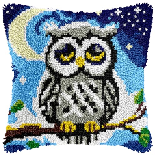 veirousa Knüpfhaken-Set mit schlafender Eule für Erwachsene und Anfänger, Vogel-Knüpfkissen-Set, vorgedruckte Netz-Knüpfhaken, Teppich-Kits, Bastelkissen-Set für Zuhause, Sofa, Dekoration, 43,2 x 43,2 veirousa Knüpfhaken-Set mit schlafender Eule für Erwachsene und Anfänger, Vogel-Knüpfkissen-Set, vorgedruckte Netz-Knüpfhaken, Teppich-Kits, Bastelkissen-Set für Zuhause, Sofa, Dekoration, 43,2 x 43,2 von veirousa