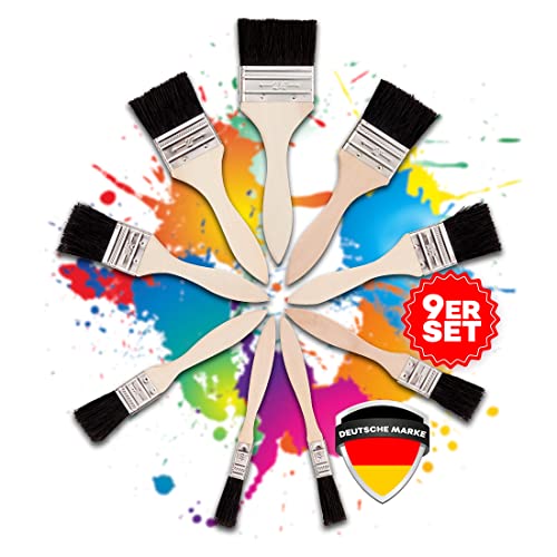 vendify® Premium Malerpinsel 9er Set in 5 Größen - Flachpinsel Lasur-Pinsel zum Streichen für jeden Untergrund mit Wasserfarben Ölfarben Acrylfarben Lack Bootslack Pinselset von vendify