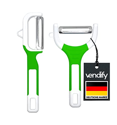 vendify® Sparschäler 2er-Set - Extra scharfe Edelstahl Klinge - Gemüseschäler in Y-Form - Schäler für Gemüse, Obst - Universalschäler - Kartoffelschäler mit Pendelklinge (Grün) von vendify