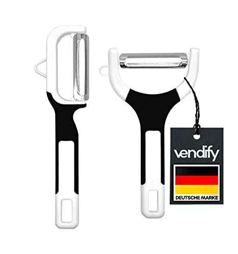 vendify® Sparschäler 2er-Set - Extra scharfe Edelstahl Klinge - Gemüseschäler in Y-Form - Schäler für Gemüse, Obst - Universalschäler - Kartoffelschäler mit Pendelklinge (Schwarz) von vendify