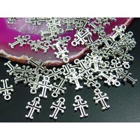 Anhänger Kreuz, 11 x 6mm, silberfarben, 10 Stück von vendor-unknown