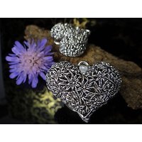 Großer Herz Anhänger filigran 41x33mm Metallanhänger silberfarben, A-136 von vendor-unknown