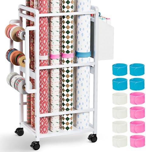 venrey Geschenkpapier-Organizer mit 12 Armbändern, 3-stöckig, vertikale Geschenkpapier-Aufbewahrung, Bastel-Organizer und Aufbewahrung, Bandhalter und Geschenktüte, verstellbares Design, Weiß venrey Geschenkpapier-Organizer mit 12 Armbändern, 3-stöckig, vertikale Geschenkpapier-Aufbewahrung, Bastel-Organizer und Aufbewahrung, Bandhalter und Geschenktüte, verstellbares Design, Weiß von venrey