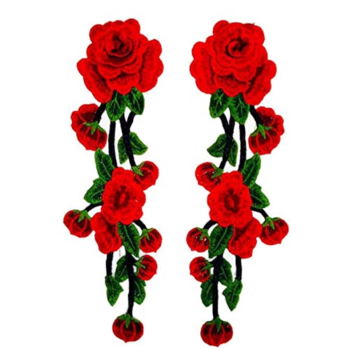 1 Paar Nähen Applikationen Kleidung Accessoires Stickerei Spitze Denim Patch Blumen Rote Blumen Große Größe Für Kleidungsstoffe von Vepoty