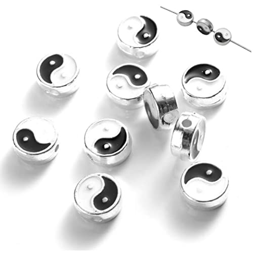 10pcs 8mm Flach Runde Yin Yang Spacer Perlen Schwarze Und Weiße Tai -perlen Für Schmuck Herstellung Armband Diy Schlüsselbund von Vepoty