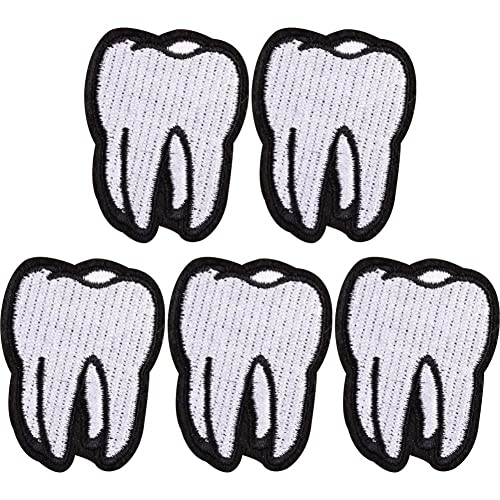 Cartoon Sew on Patch Applikation 5pcs Tooth Embroidered Patch Sew on Emblem für Kleidung Jacken von Vepoty