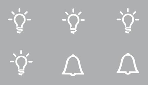 3 Stück Licht Symbol Aufkleber und 3 Stück Glocken Symbol Aufkleber, Selbstklebend, Dekorativ, Abziehbild (RMT7/12) (weiß, 1,3 cm) von verkauflade by Chr/Su