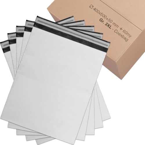 verpacking Versandbeutel 400x500 mm Weiß/Schwarz [Größe und Stückzahl wählbar] Blickdicht Coex Versandtaschen für Kleidung selbstklebend Verpackungstüten Folienversandtaschen 100 Stück von verpacking
