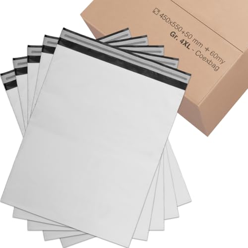 verpacking Versandbeutel 450x550 mm Weiß/Schwarz [Größe und Stückzahl wählbar] Blickdicht Coex Versandtaschen für Kleidung selbstklebend Verpackungstüten Folienversandtaschen 100 Stück von verpacking