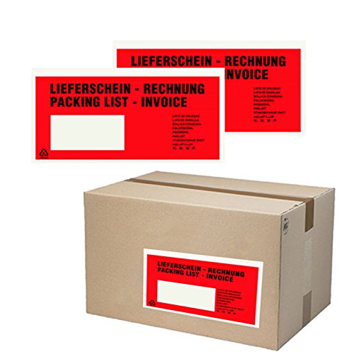 verpacking 1000 selbstklebende Dokumententaschen 22,5 x 11 cm DIN Lang Rot Lieferscheintaschen Dokumententasche Versanddokumententasche Paketbegleitscheintasche Rechnungstasche Lieferscheinumschlag von verpacking