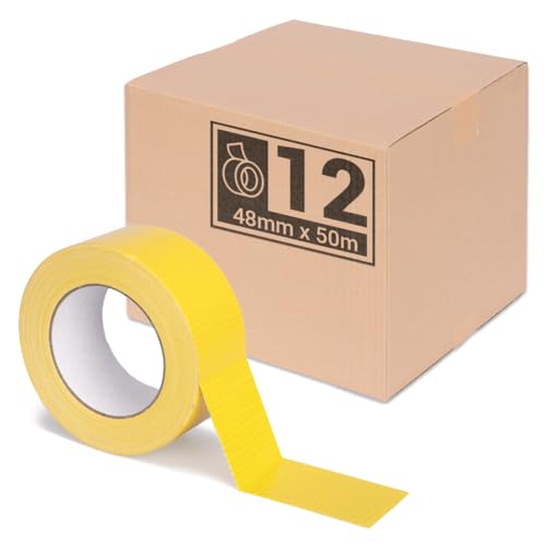 verpacking 12er Pack | Premium Gewebeband Gelb [50m x 48mm] Panzertape Reparaturband | hohe Klebekraft | Gaffa Tape Klebeband | mit Naturkautschuk-Kleber von verpacking