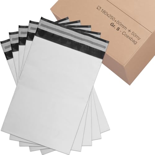 verpacking Versandbeutel 180x250 mm Weiß/Schwarz [Größe und Stückzahl wählbar] Blickdicht Coex Versandtaschen für Kleidung selbstklebend Verpackungstüten Folienversandtaschen 500 Stück von verpacking