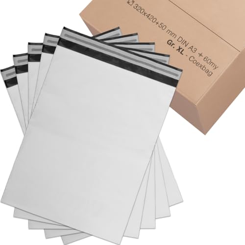 verpacking Versandbeutel 320x420 mm Weiß/Schwarz [Größe und Stückzahl wählbar] Blickdicht Coex Versandtaschen für Kleidung selbstklebend Verpackungstüten Folienversandtaschen 200 Stück von verpacking