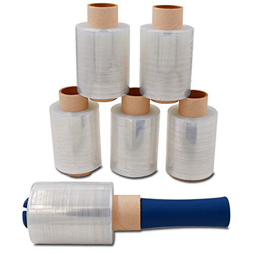 verpacking Mini-Stretchfolie 23 my stark 100 mm x 150 m rei? fest, dehnbar & zuverl??ssig Handstretchfolie Stretchfolie Verpackungsfolie (6 Rollen + 1 Abroller) von verpacking