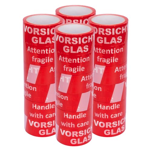 verpacking PP-Klebeband 50 mm x 66 m Vorsicht Glas [Ausführung, Farbe & Stückzahl wählbar] extra leise abrollend Paketklebeband Packband Verpackungsklebeband 24 Rollen von verpacking
