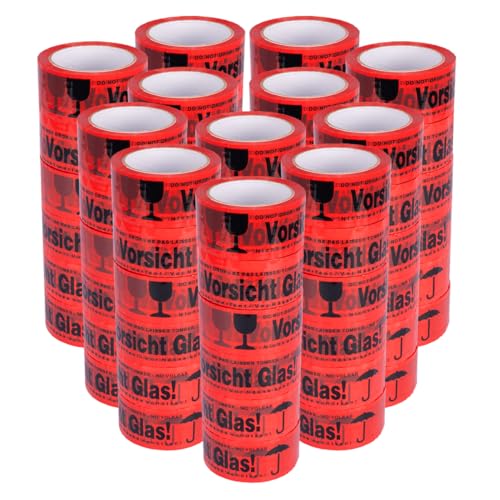 verpacking PP-Klebeband 50 mm x 66 m Vorsicht Glas [Ausführung, Farbe & Stückzahl wählbar] leise abrollend Paketklebeband Packband Verpackungsklebeband 72 Rollen von verpacking