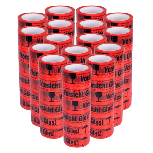 verpacking PP-Klebeband 50 mm x 66 m Vorsicht Glas [Ausführung, Farbe & Stückzahl wählbar] leise abrollend Paketklebeband Packband Verpackungsklebeband 96 Rollen von verpacking