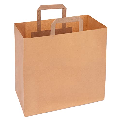 verpacking Papiertragetaschen mit Flachhenkel 28 x 22 x 10 cm Braun - Papiertüten Bio Papiertasche Kraftpapiertüten Kraftpapiertasche (250 Stück) von verpacking