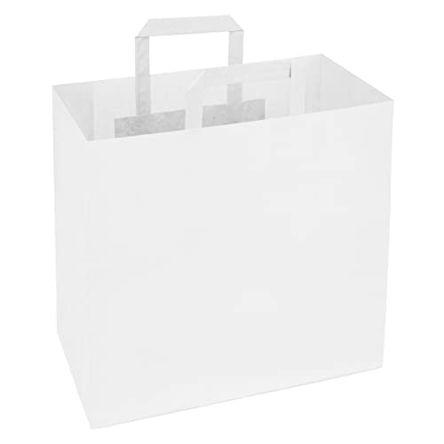 verpacking Papiertragetaschen mit Flachhenkel 28 x 22 x 10 cm Weiß - Papiertüten Bio Papiertasche Kraftpapiertüten Kraftpapiertasche (250 Stück) von verpacking