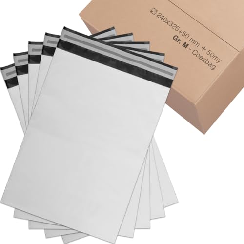 verpacking Versandbeutel 240x325 mm Weiß/Schwarz [Größe und Stückzahl wählbar] Blickdicht Coex Versandtaschen für Kleidung selbstklebend Verpackungstüten Folienversandtaschen 500 Stück von verpacking