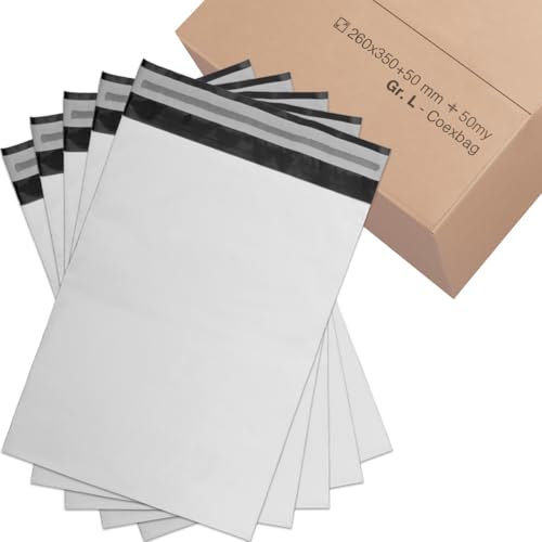 verpacking Versandbeutel 260x350 mm Weiß/Schwarz [Größe und Stückzahl wählbar] Blickdicht Coex Versandtaschen für Kleidung selbstklebend Verpackungstüten Folienversandtaschen 1000 Stück von verpacking