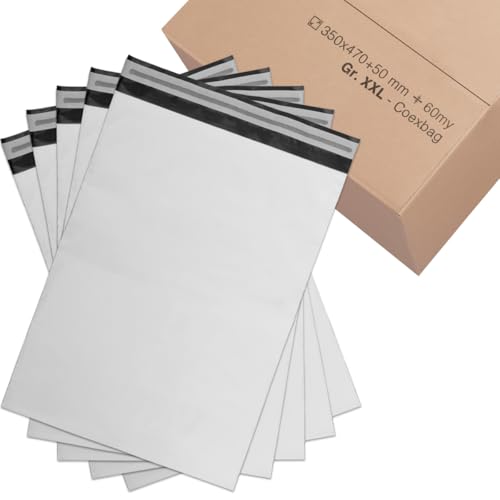 verpacking Versandbeutel 350x470 mm Weiß/Schwarz [Größe und Stückzahl wählbar] Blickdicht Coex Versandtaschen für Kleidung selbstklebend Verpackungstüten Folienversandtaschen 200 Stück von verpacking