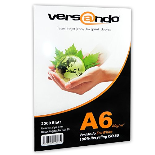 versando 2.000 Blatt Recyclingpapier DIN A6 EcoWhite 80g Kopierpapier Druckerpapier Öko Umweltpapier Rezeptpapier (148 x 105 mm) versando 2.000 Blatt Recyclingpapier DIN A6 EcoWhite 80g Kopierpapier Druckerpapier Öko Umweltpapier Rezeptpapier (148 x 105 mm) von versando