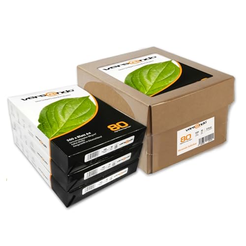 versando 1.500 Blatt Druckerpapier A4 hochweiß CIE161 Premium Kopierpapier (3x 500 Blatt HighWhite 80) strahlende Farben, klare Schrift, in SaferBox PEFC zertifiziert von versando