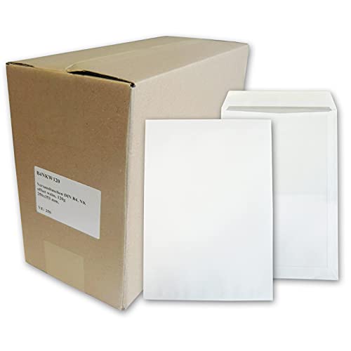 versando 250x B4 Versandtaschen ohne Fenster (250x353) Briefumschläge selbstklebend weiß für DIN A4 von versando