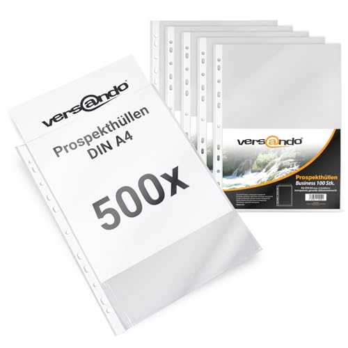 versando 500x A4 Prospekthüllen Business mit Heftrand Klarsichthüllen genarbt transparent 60my (5x 100 Stück) von versando