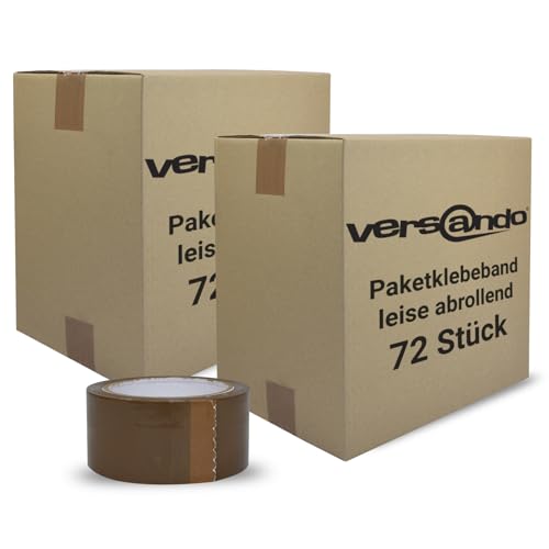 versando 72x geräuscharmes Packband braun 66m Klebeband zum Verpacken von Paketen + Kartons - starke Klebekraft leise abrollend 72 Rollen (2 Karton) von versando