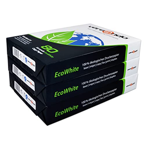 versando 1.500 Blatt Recyclingpapier DIN A4 EcoWhite 80g Kopierpapier Druckerpapier Öko hohe Weiße ISO 90 - Blauer Engel zertifiziert - Umweltpapier von versando