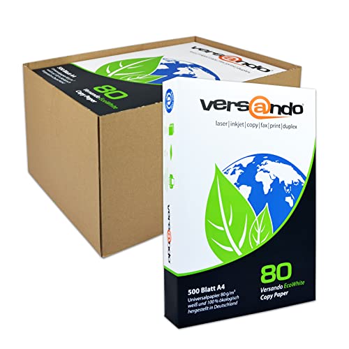 versando 1.500 Blatt Recyclingpapier DIN A4 EcoWhite 80g Druckerpapier hohe Weiße ISO 90 - Blauer Engel zertifiziert - Umweltpapier in der Saferbox von versando