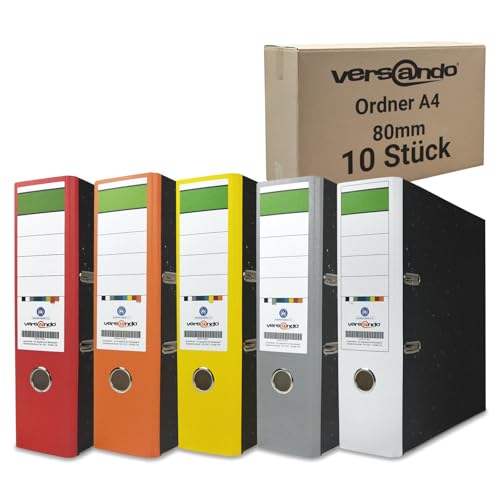 versando Farbmix Sommerfarben 10x breiter Premium Ordner DIN A4 Aktenordner 8cm Ringordner - Blauer Engel zertifiziert - weiß grau rot orange gelb versando Farbmix Sommerfarben 10x breiter Premium Ordner DIN A4 Aktenordner 8cm Ringordner - Blauer Engel zertifiziert - weiß grau rot orange gelb von versando