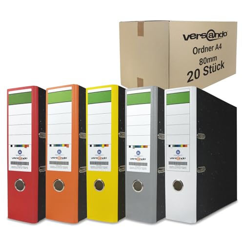 versando Farbmix Sommerfarben 20x breiter Premium Ordner DIN A4 Aktenordner 8cm Ringordner - Blauer Engel zertifiziert - weiß grau rot orange gelb versando Farbmix Sommerfarben 20x breiter Premium Ordner DIN A4 Aktenordner 8cm Ringordner - Blauer Engel zertifiziert - weiß grau rot orange gelb von versando