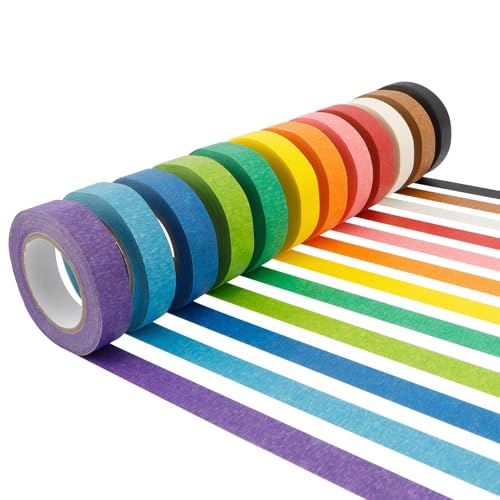 Washi Tape Set Regenbogen Masking Tape,12PCS Kreppband Bunt Abklebeband Masking Tape,Dekorative Washi Tape Kinder Klebeband Bunt,Für Zuhause Klassenzimmer Büro DIY Basteln Journaling Arts Lab Labeling von veyaltedl