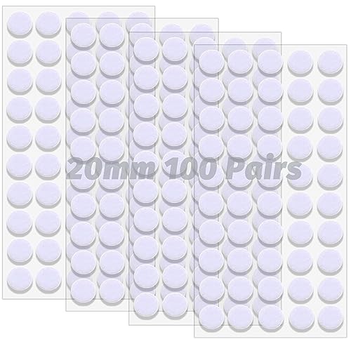 vgggrd 100 Paar Klettpunkte Selbstklebend 20 mm, Self Adhesive Klebend Klettverschluss, Klett Klebepunkte für Handwerk auf Papier, Kunststoff, Glas, Leder, Metall (Weiß) von vgggrd