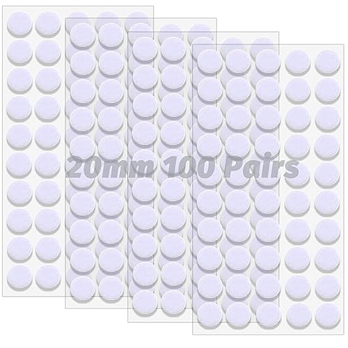 vgggrd 100 Paar Klettpunkte Selbstklebend 20 mm, Self Adhesive Klebend Klettverschluss, Klett Klebepunkte für Handwerk auf Papier, Kunststoff, Glas, Leder, Metall (Weiß) von vgggrd