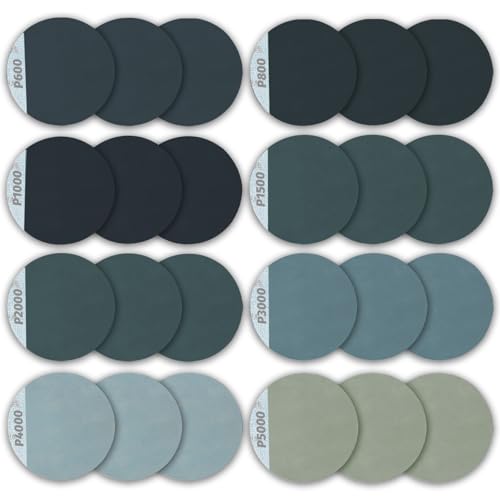 vgggrd 24 Stück Schleifpapier 125mm Klett, Schleifpads Rund Ohne Loch für Trockenbauschleifer Exzenterschleifer Schleifgiraffe (Mit Körnung 600/800/1000/1500/2000/3000/4000/5000) von vgggrd