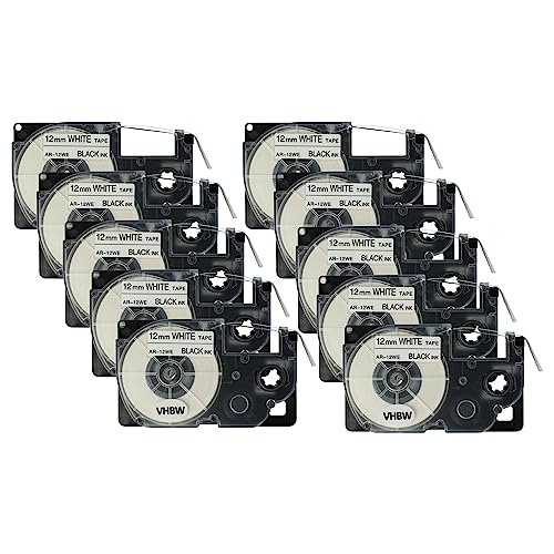 vhbw 10 x Kassette Patronen Schriftband 12mm kompatibel mit Casio KL-130, KL-200, KL-2000, KL-200E, KL-7200, KL-7400, KL-G2, KL-HD1 Ersatz für Casio XR-12WE1, XR-12WE. von vhbw