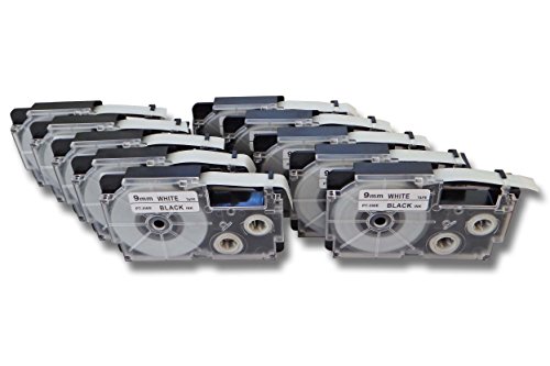 vhbw 10 x Kassette Patronen Schriftband 9mm kompatibel mit Casio KL-8200, KL-C500, KL-P1000 Ersatz für Casio XR-9WE1, XR-9WE. von vhbw