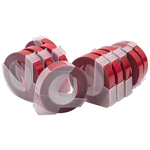 vhbw 10x 3D Prägeband-Schriftband-Kassette kompatibel mit Dymo 1755, 1765, 1805, 1855, Jet, Junior Etiketten-Drucker 9mm Weiß auf Rot von vhbw