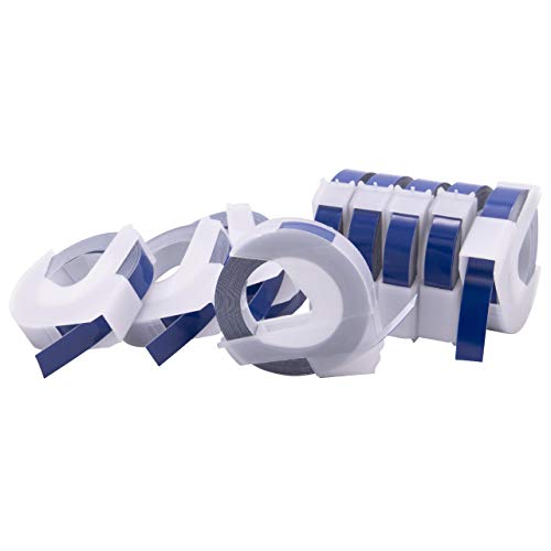 vhbw 10x 3D Prägeband-Schriftband-Kassette kompatibel mit Dymo Mini, Omega Etiketten-Drucker 9mm Weiß auf Blau von vhbw