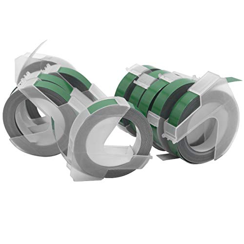 vhbw 10x 3D Prägeband-Schriftband-Kassette kompatibel mit Typo Clic Etiketten-Drucker 9mm Weiß auf Grün von vhbw