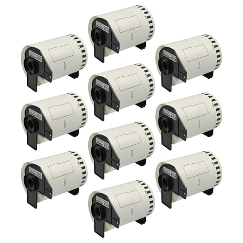 vhbw 10x Etiketten-Rolle mit Halter 103mm x 30,48m kompatibel mit Brother P-Touch QL 1110 NWB Etiketten-Drucker - Selbstklebend von vhbw
