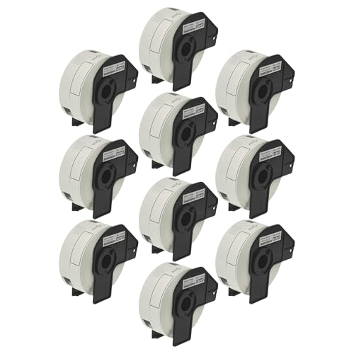 vhbw 10x Etiketten-Rolle mit Halter 29mm x 90mm (400 Etiketten) kompatibel mit Brother PT QL1060N, QL-1060 Etiketten-Drucker - Premium von vhbw